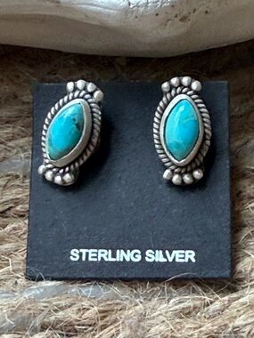 Sterling Silver Mojave Turquoise Teardrop Stud Earrings - Women Jewelry